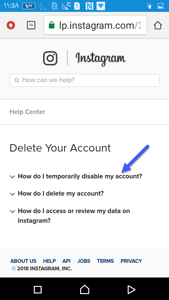 حذف اکانت اینستاگرام در موبایل5