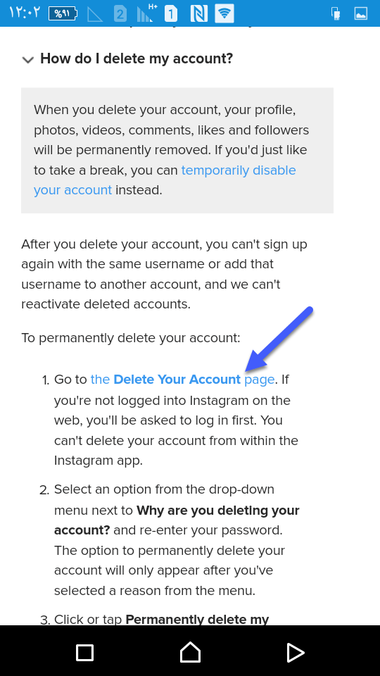 حذف اکانت اینستاگرام در موبایل6
