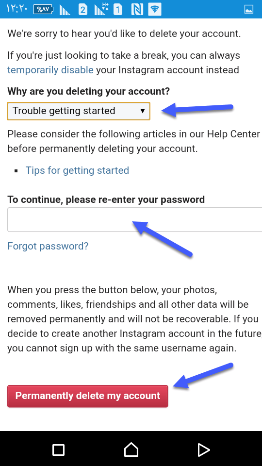 حذف اکانت اینستاگرام در موبایل9