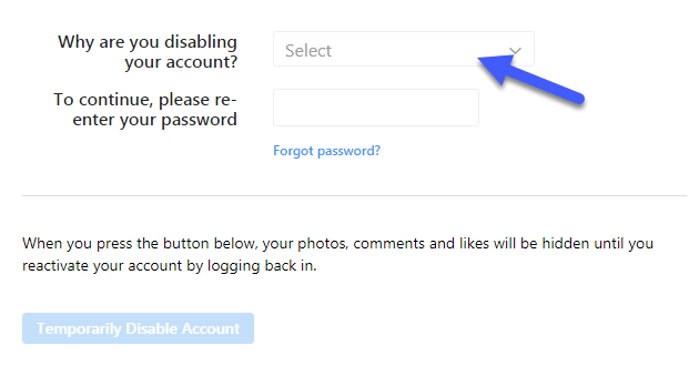 حذف موقت اکانت اینستاگرام4