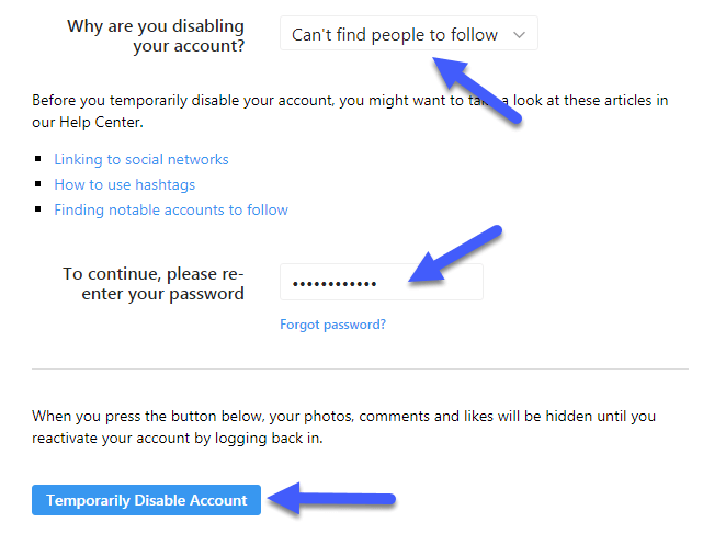 حذف موقت اکانت اینستاگرام5