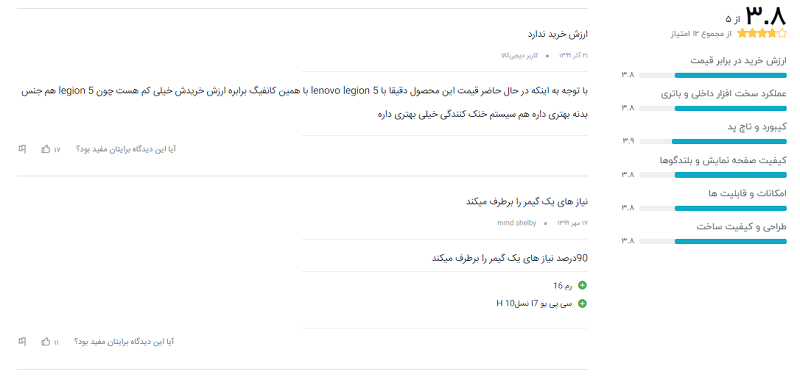 نظر خریداران دیجیکالا دربارهی IdeaPad Gaming 3 15IMH05