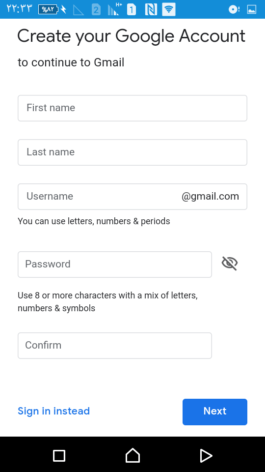 آموزش ساخت جیمیل در اندروید
