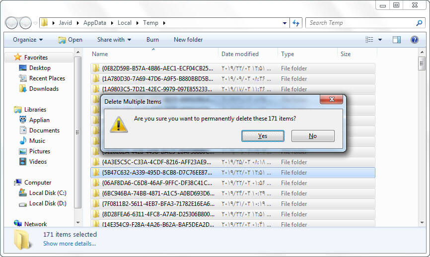 افزایش سرعت ویندوز با پاکسازی پوشه temp