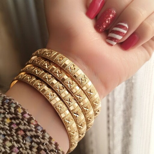 خرید و قیمت پک 4تایی النگو طلا روس زنانه مشابه طلا ارسال رایگان طرح3 از غرفه من و خواهری